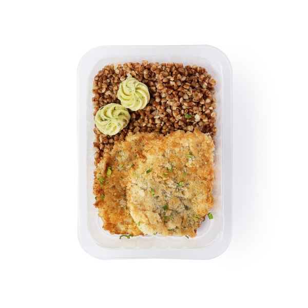 ШНИЦЕЛЬ КУРИНЫЙ С ГРЕЧКОЙ 350ГР ШТ